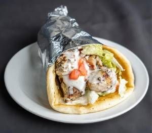 SOUVLAKI ON A PITA PORK / CHICKEN